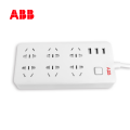 ABB排插接线板6位五孔带3USB带总控带灯10A-白色AF608;10224963