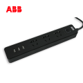 ABB排插接线板三位五孔带3USB带总控带灯10A-黑色AF607-885;10224961